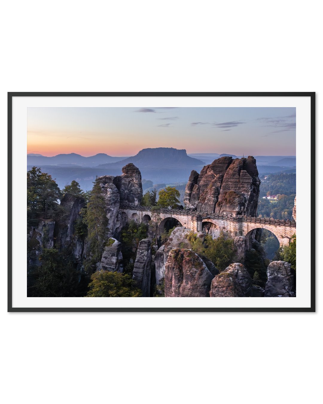 Sunrise at the Bastei Bridge in the Elbsandstein mountains